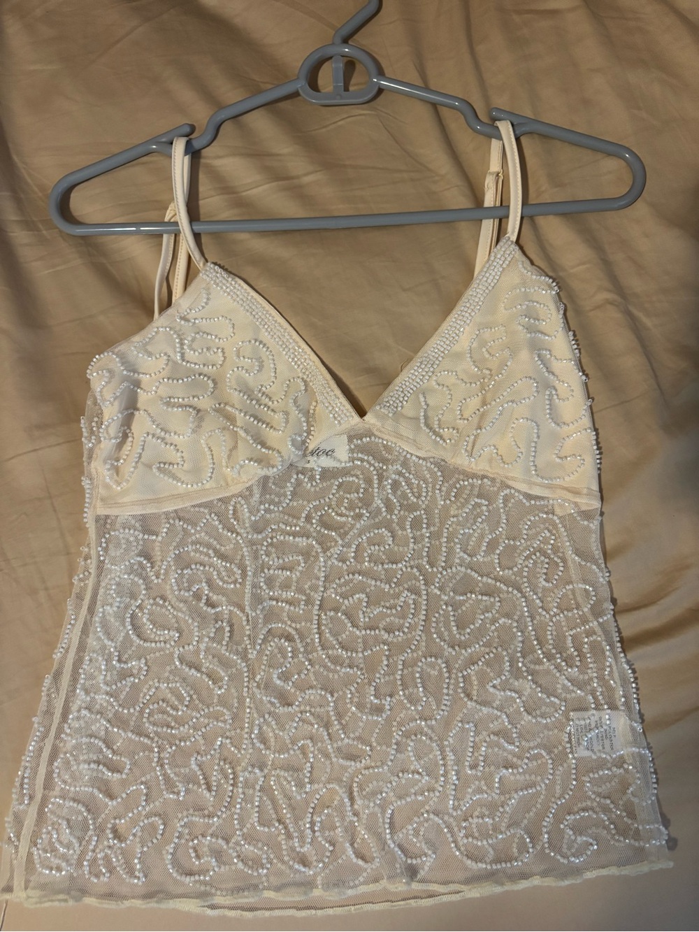 Pitaya Beaded Lace Mesh Cami in Cream
